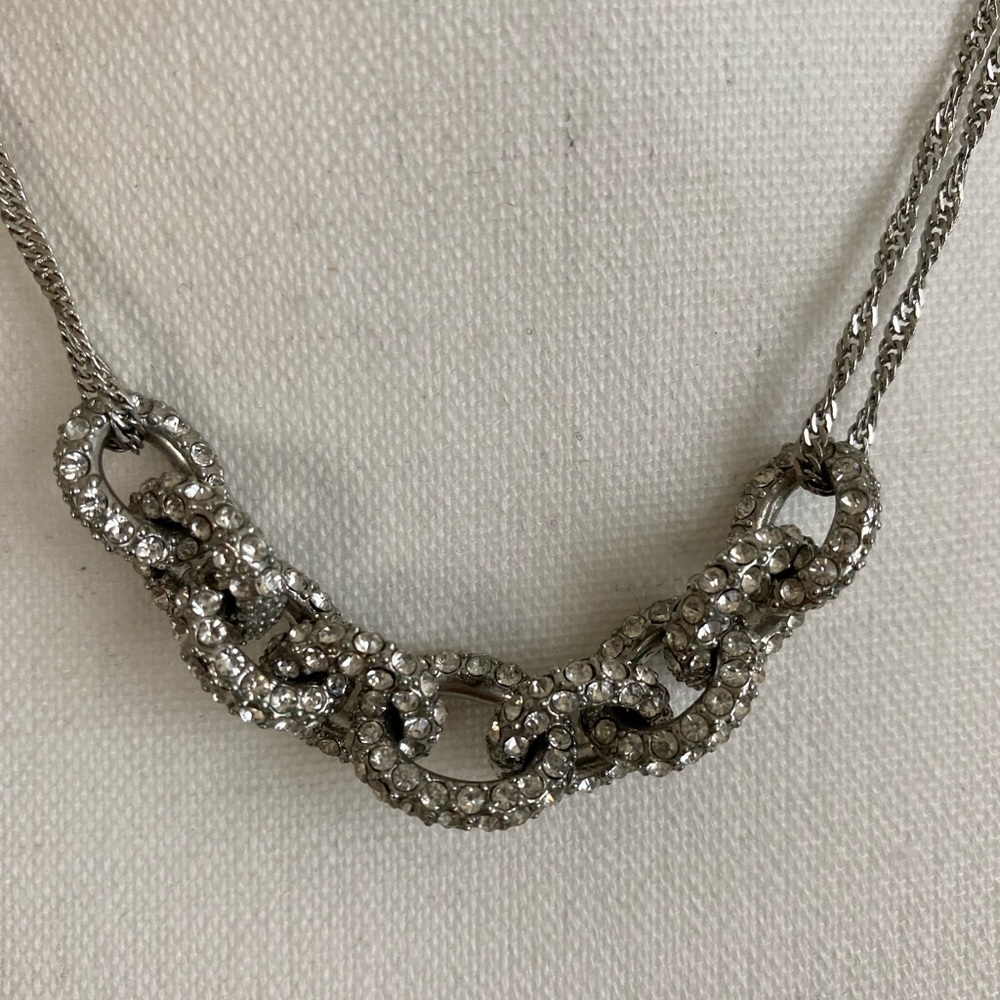 Monet Silver-tone Rhinestone Links Necklace, Adjustable 16”-18” - Picture 2 of 3